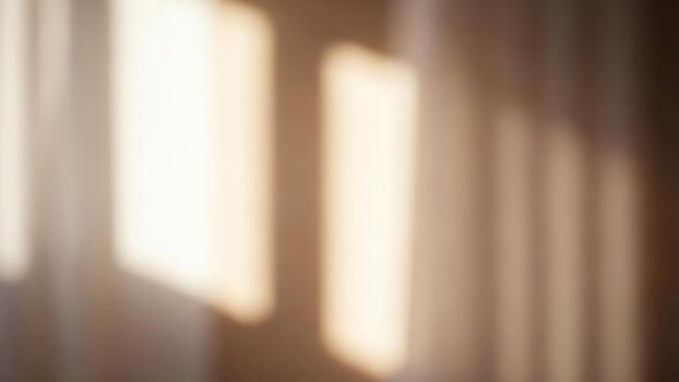 Soft Sunlight Streaming Through Window Blinds Creating Abstract Light Patterns. photo