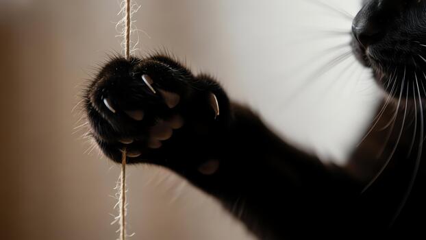 negro gato pata con agudo garras rascarse un vertical cadena. foto