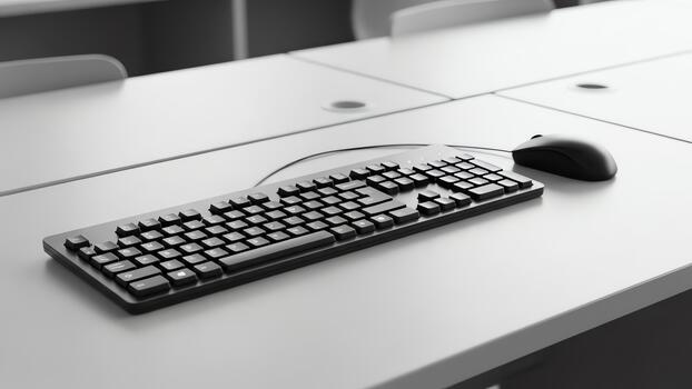 computadora teclado y ratón en un limpiar escritorio en un moderno oficina ajuste. foto