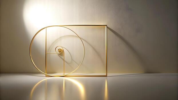 Golden Fibonacci Spiral and Square Geometric Abstract Composition with Soft Light and Reflection photo