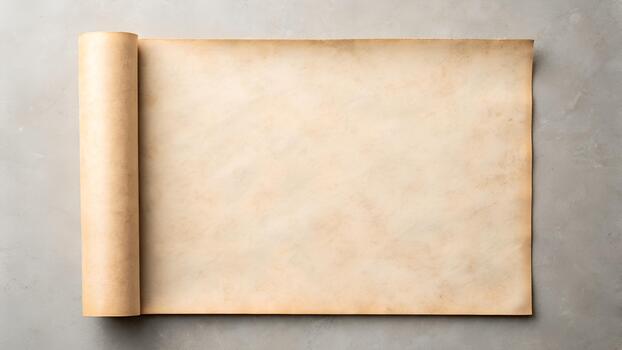 Old Aged Scroll Paper With Aged Texture and Faded Edges on a Concrete Surface with Soft Lighting photo