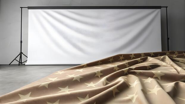 Studio Setup With Textured Fabric Star Pattern And Abstract White Backdrop photo