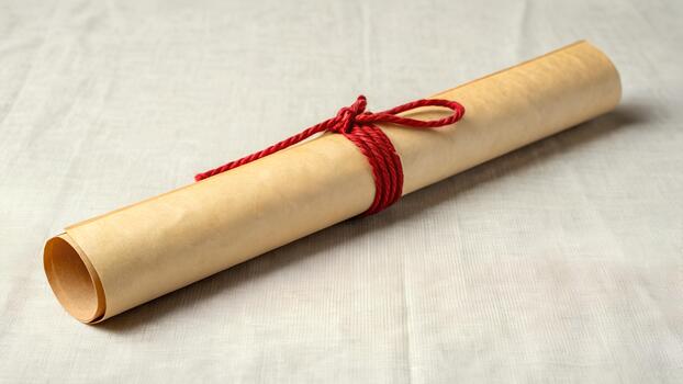 un arrollado arriba Desplazarse con rojo cuerda atado a eso foto