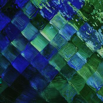 intrincado resumen vaso mosaico exhibiendo vibrante azul y verde matices en un geométrico modelo con dinámica ligero reflexiones foto