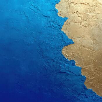 Abstract plaster texture in smooth blue and gold combination showcasing a blend of colors and shapes in a captivating artistic design on a flat surface photo