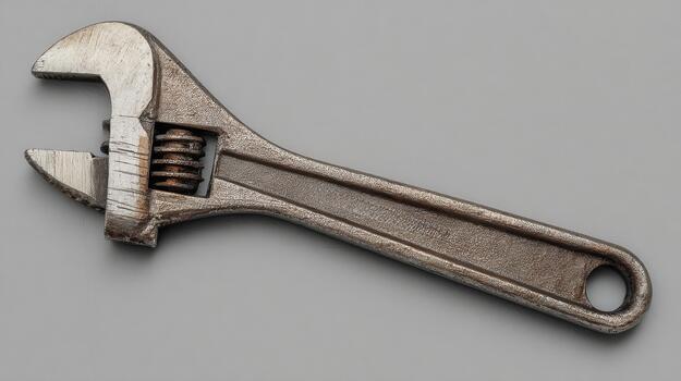 Adjustable wrench lying flat showcasing metallic surface and fine details perfect for various repair tasks photo
