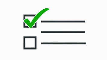 checklista med en grön bock och tömma lådor, symboliserar komplettering och uppgifter video