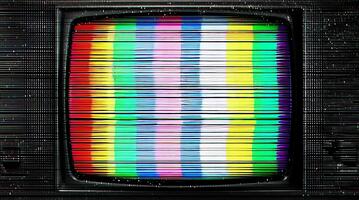 Loopable gammal TV statisk ljud bakgrund med tung tekniskt fel förvrängning, vhs flimmer och subtil Färg barer, idealisk för retro rörelse bilder. video