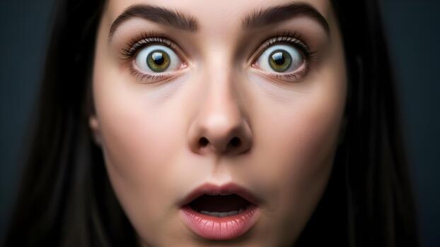 Close-up portrait capturing a funny and exaggerated shocked expression with clear lighting and sharp details photo