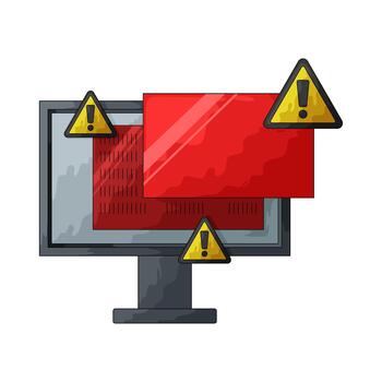 Computer with Error Message and Warning Signs vector