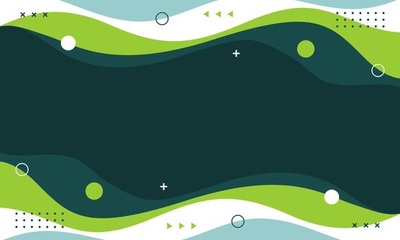 Abstract green gradient fluid wave background with geometric elements. Modern Memphis wallpaper. Suitable for templates, sale banners, business ads, presentations, web, and pages vector