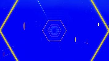 astratto esagonale tunnel con raggiante geometrico forme e particelle. video