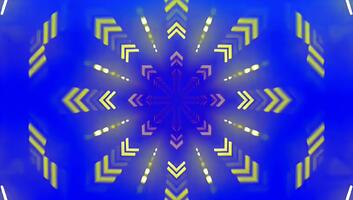 astratto caleidoscopico fiocco di neve modello animato sfondo con frecce e puntini su blu video