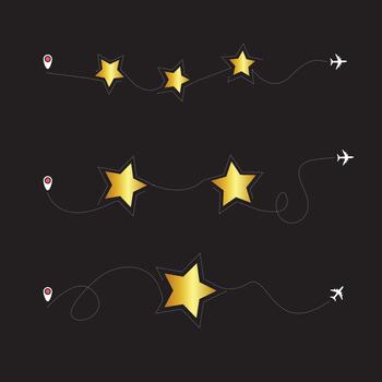 conjunto de estrella avión. avión con rayado línea en estrella forma, viaje estrella revisión y realimentación desde cliente en sencillo lineal estilo vector