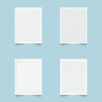 Set of blank sheets of lined, square grid and dotted paper in a5 format. Paper templates for notes, writing, sketching, and journaling. Ideal for school, office and work. illustration vector