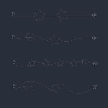 conjunto de estrella avión. avión con rayado línea en estrella forma, viaje estrella revisión y realimentación desde cliente en sencillo lineal ilustración vector