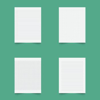 Set of blank sheets of lined, square grid and dotted paper in a5 format. Paper templates for notes, writing, sketching, and journaling. Ideal for school, office and work. vector