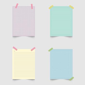 vistoso pegajoso notas y papel hojas en varios formas y tamaños pegajoso notas y papel hojas para recordatorios y notas Perfecto para oficina o colegio usar. vector