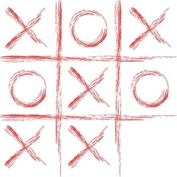mano dibujado rojo tic tac dedo del pie juego tablero con X y o marcas en un limpiar blanco antecedentes vector