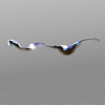 Realistic depiction of a thin horizontal burn mark or tear across a textured gray background surface vector