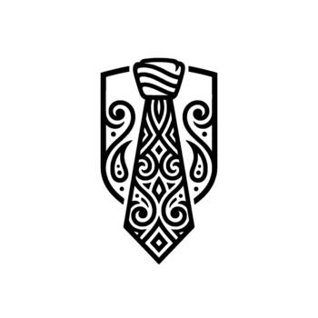 Detailed necktie emblem showcasing intricate linear patterns within a shieldshaped representing professional branding and corporate identity concepts vector