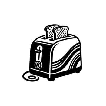 Detailed toaster illustration showcasing breakfast preparation with two slices of bread rendered in a minimalist style for culinary concepts vector
