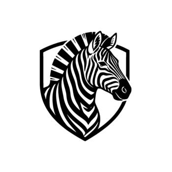 Stylized zebra head emblem showcasing intricate stripes within a hexagonal shield representing wildlife conservation and brand identity vector