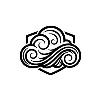 intrincado arremolinándose nube emblema un estilizado hexagonal proteger representando sofisticado clima previsión y atmosférico Ciencias conceptos vector