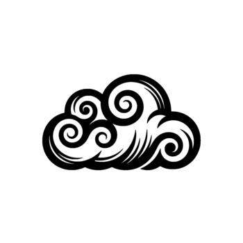 Stylized cloud emblem showcasing swirling vapor patterns in a dynamic flowing representing atmospheric phenomena and weather illustration concepts vector