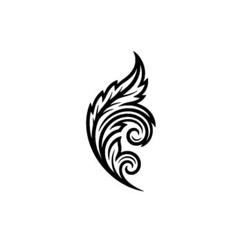 Stylized feather emblem showcasing intricate swirling patterns and elegant curves representing growth freedom and sophisticated principles for branding and development vector