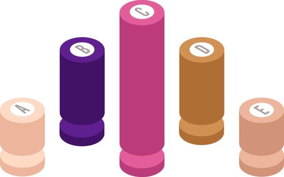 Comparing isometric colored bar graph data elements vertically vector