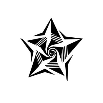 Intricate fivepointed star emblem showcasing dynamic spiral patterns and angular lines representing advanced technological innovation and futuristic principles vector