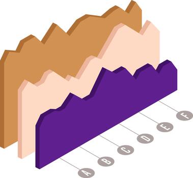 Isometric area chart showing data analysis and progress vector