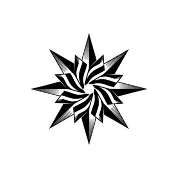 Stylized starburst emblem showcasing intricate geometric patterns and radiating lines representing advanced technological innovation and futuristic principles vector