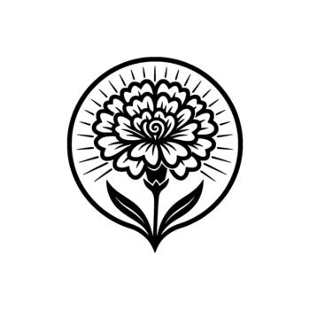 Ornamental flower emblem showcasing intricate petal layers and a stylized stem within a circular geometric representing botanical illustration concepts vector