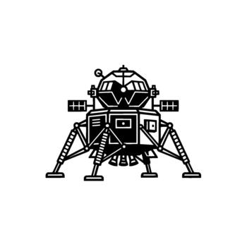 lunar aterrizador ilustración exhibiendo un detallado astronave módulo con aterrizaje puntales y un central mando unidad presentado en un minimalista línea Arte estilo para espacio exploración temas vector