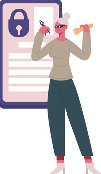 Hacker woman cracking digital security password data online vector