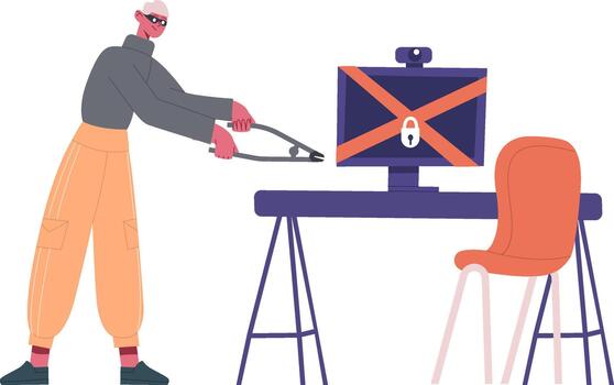 hacker intentando datos incumplimiento en protegido computadora sistema vector