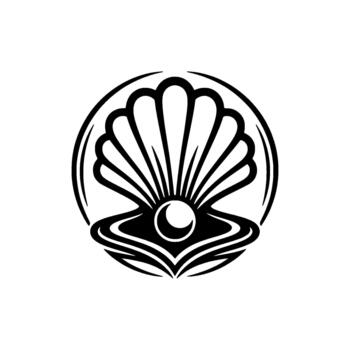 Intricate seashell emblem showcasing layered ridges and a central orb rendered in a stylized circular badge representing maritime heritage and oceanic symbolism vector