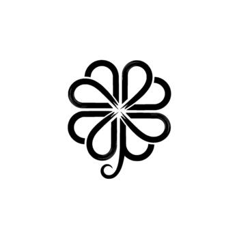 Intricate stylized clover emblem showcasing interwoven lines and a central spiral representing growth and interconnectedness within a modern for brand identity concepts vector