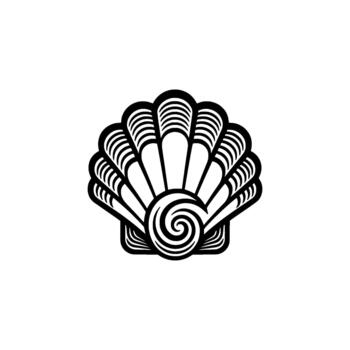 Intricate seashell emblem showcasing layered spiral patterns and delicate ridges in a stylized circular representing marine biology and coastal themes vector