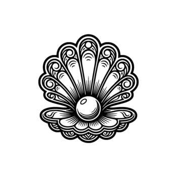 Intricate seashell illustration showcasing layered spiral patterns and a central pearl rendered in a detailed ornamental style for maritime concepts vector