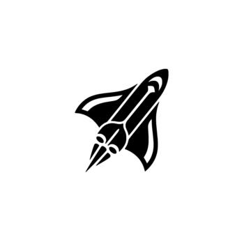 Sleek rocket silhouette emblem showcasing aerodynamic wing and propulsion systems representing advanced space exploration concepts vector