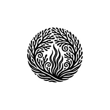 intrincado circular emblema representando estilizado fuego formas dentro un arremolinándose ornamental frontera representando antiguo mitología y simbólico poder conceptos vector