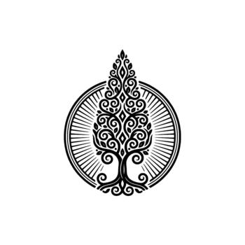 Intricate tree of life emblem featuring a stylized central trunk and expansive branching roots within a circular ornamental frame representing growth and heritage concepts vector