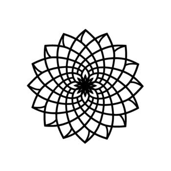 Intricate radial pattern emblem depicting a complex geometric flower representing advanced mathematical concepts and futuristic technology illustrations vector