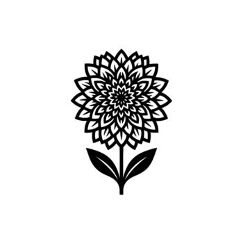 intrincado floral emblema representando un estilizado florecer con en capas pétalos y un robusto vástago prestados en un detallado geométrico modelo para botánico ilustración conceptos vector