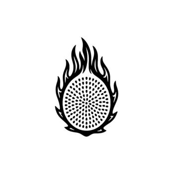 Dragonfruit emblem showcasing intricate seed patterns and stylized flame elements in a circular ornamental representing tropical fruit concepts vector