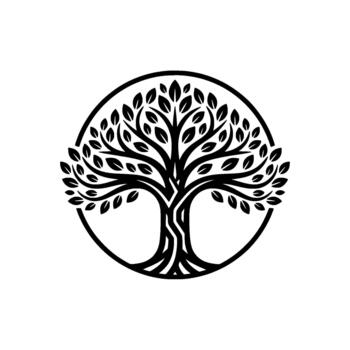 estilizado árbol de vida emblema exhibiendo intrincado rama detalle dentro un circular marco representando crecimiento y interconexión para corporativo marca conceptos vector