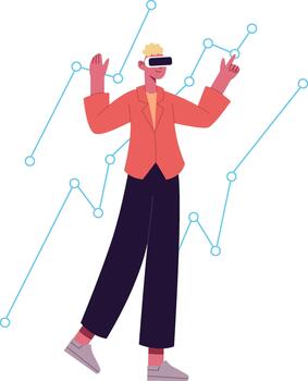 Virtual reality user analyzing data chart vector